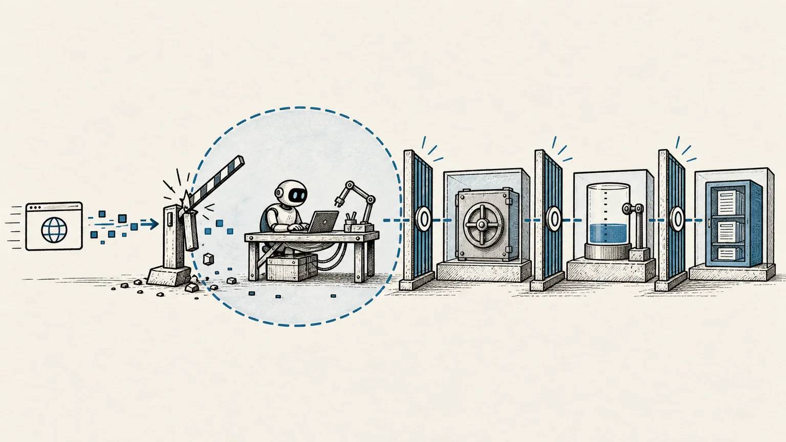 Even with the first authentication gate open, secret isolation, usage limits, and data boundaries narrow the blast radius