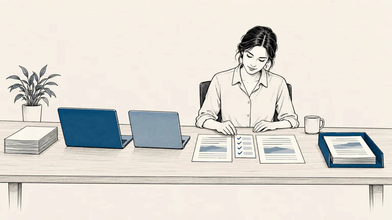 The same work is tested on two AI workstations while an operations lead compares both results against shared acceptance criteria