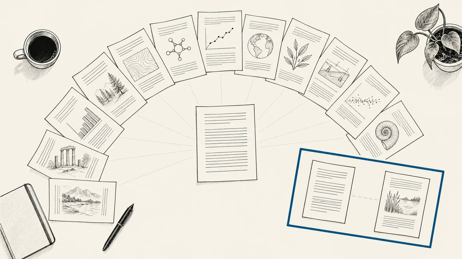A fan of source sheets reveals one broken match between a claim and the citation attached to it