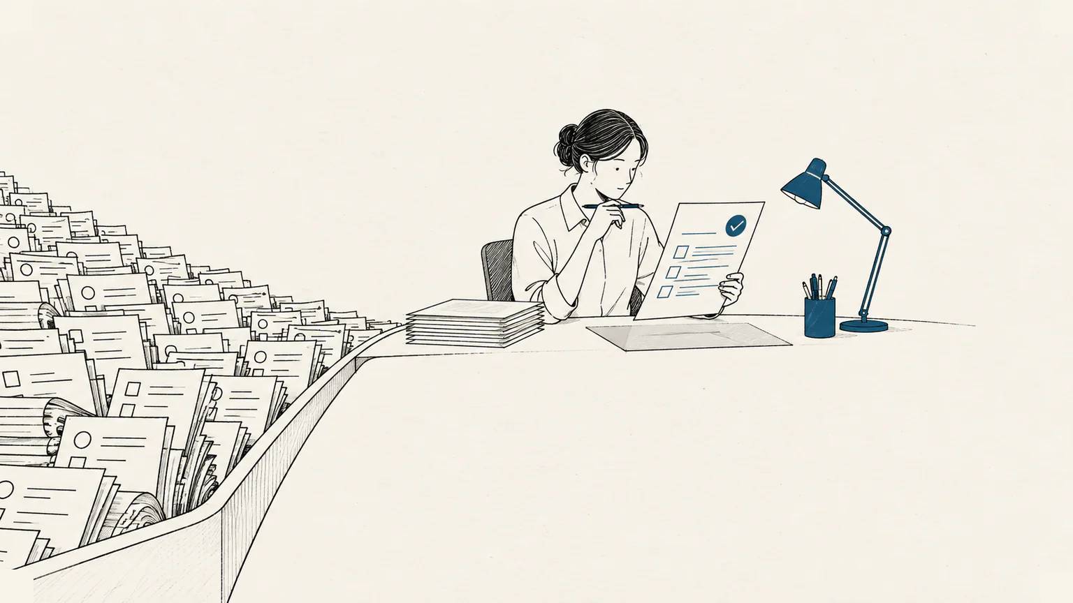 A crowded work queue opens into careful review time instead of receiving another task