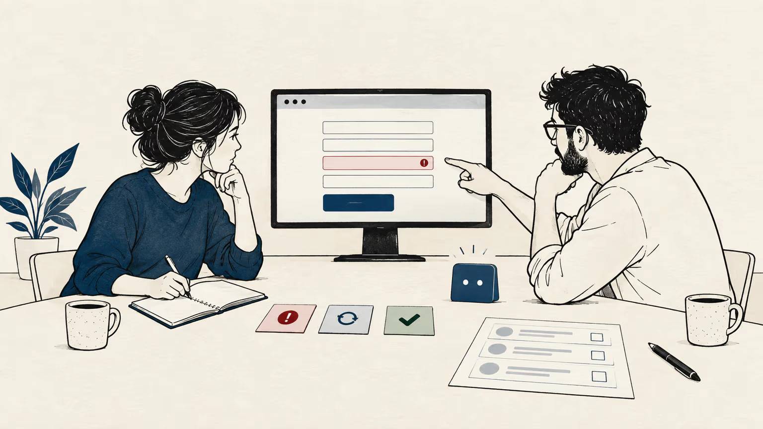 A CRO lead and software engineer review form errors, the measurement plan, and a hypothesis to test