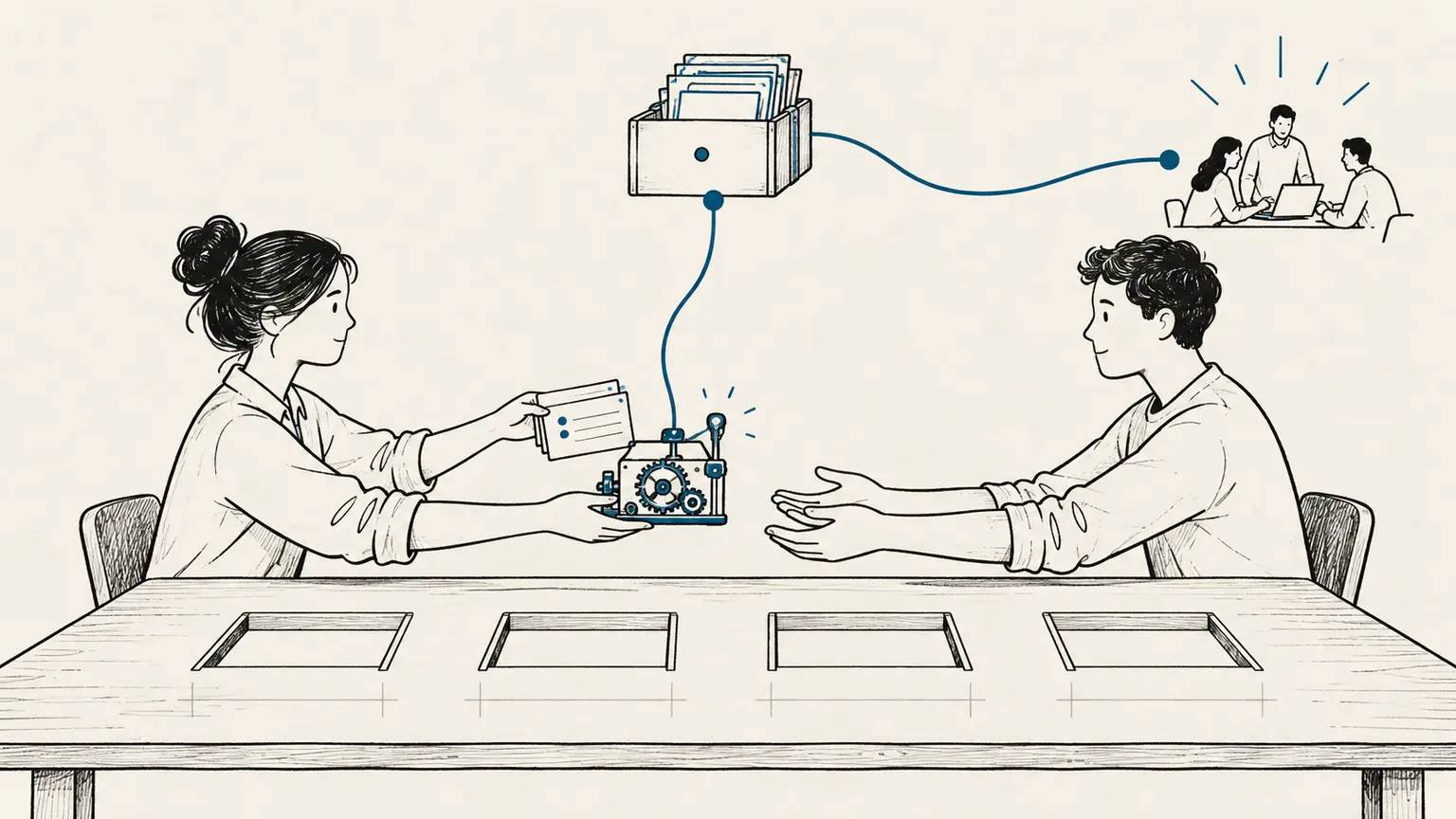 An employee hands over an AI workflow with its inputs, method, correction point, and responsibility