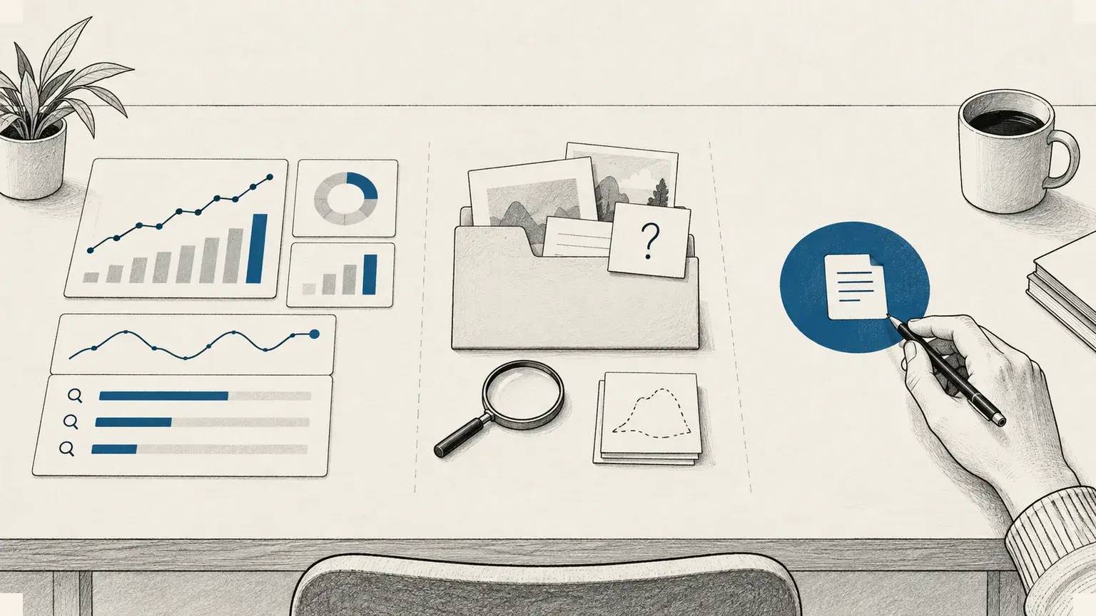 Monthly report figures move from summary cards to a separate workspace for interpretation and a decision