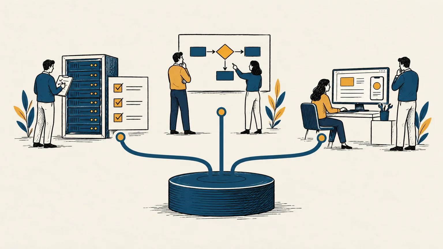 One technology foundation separates into responsibility for reliable operations, business transformation, and customer-facing product capability
