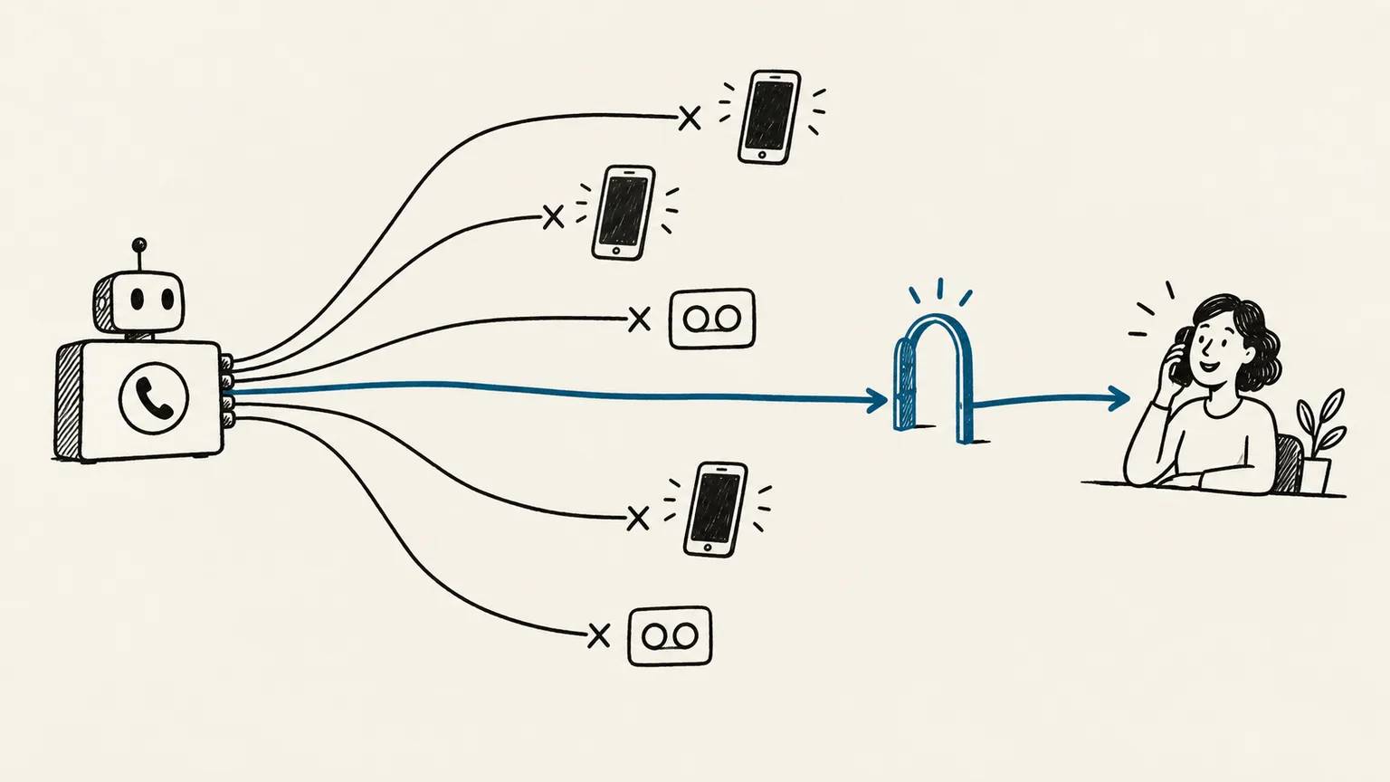 Most outbound call paths stop before the conversation gate, while only one reaches a person who chooses to listen