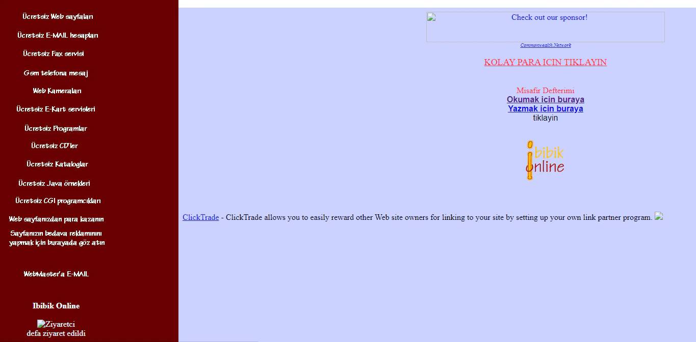 İbibik Online sitesinin ücretsiz hizmet bağlantılarıyla dolu eski ana sayfası