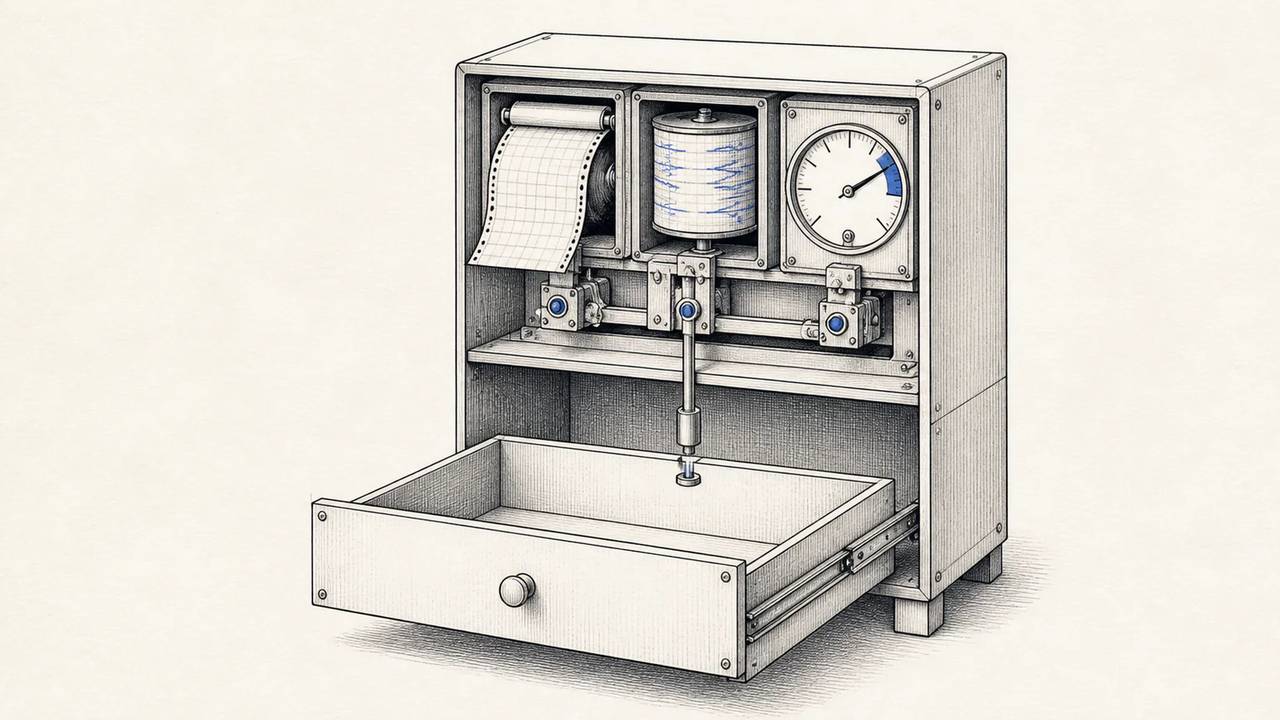 Technical success indicators run above an empty drawer for real business results.
