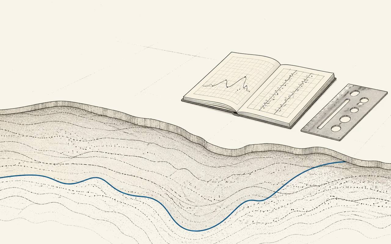 A blue learned pattern runs beneath an open document and a fixed rule template.