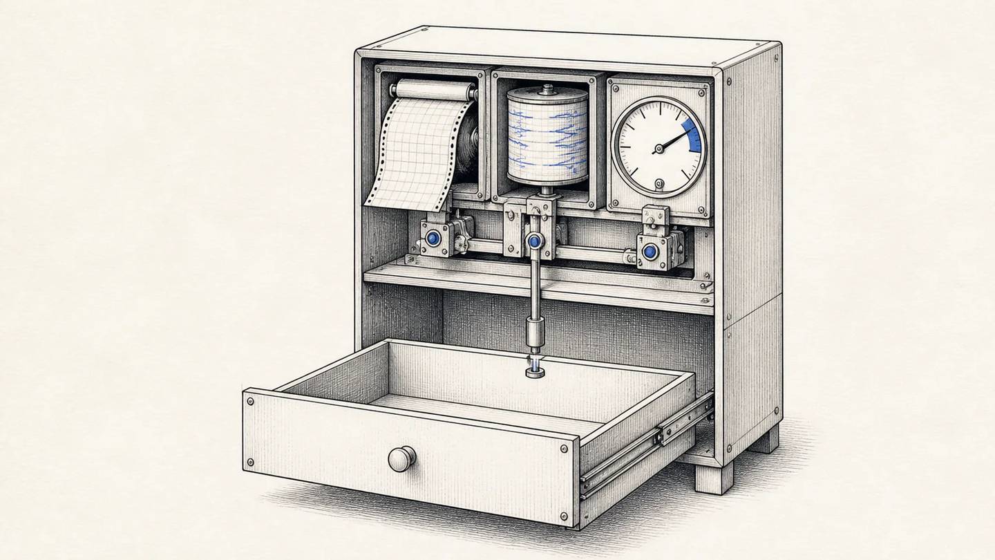 Technical success indicators run above an empty drawer for real business results.