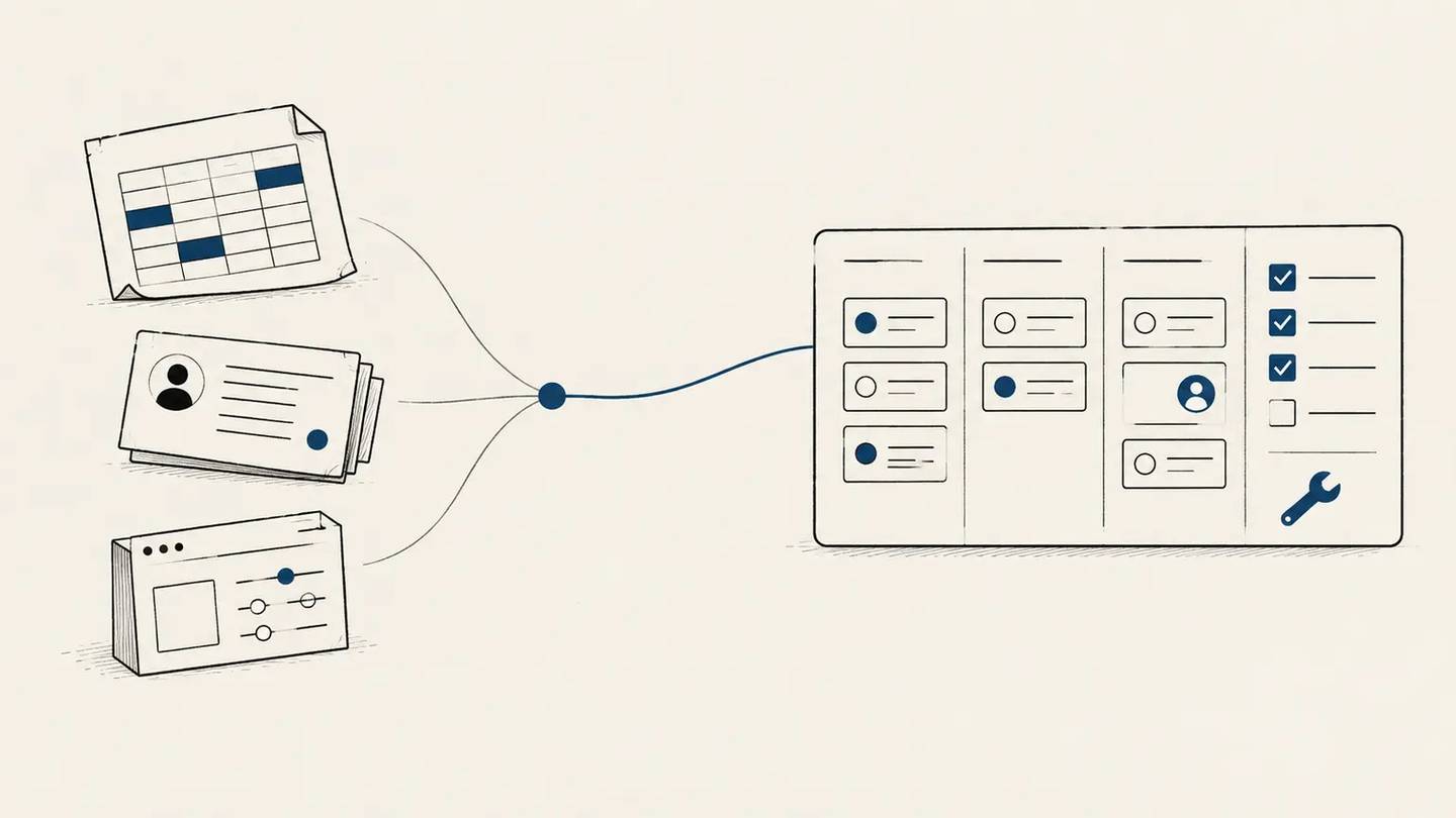 Imperfect data sources flow from a personal prototype into a shared, accountable workflow.