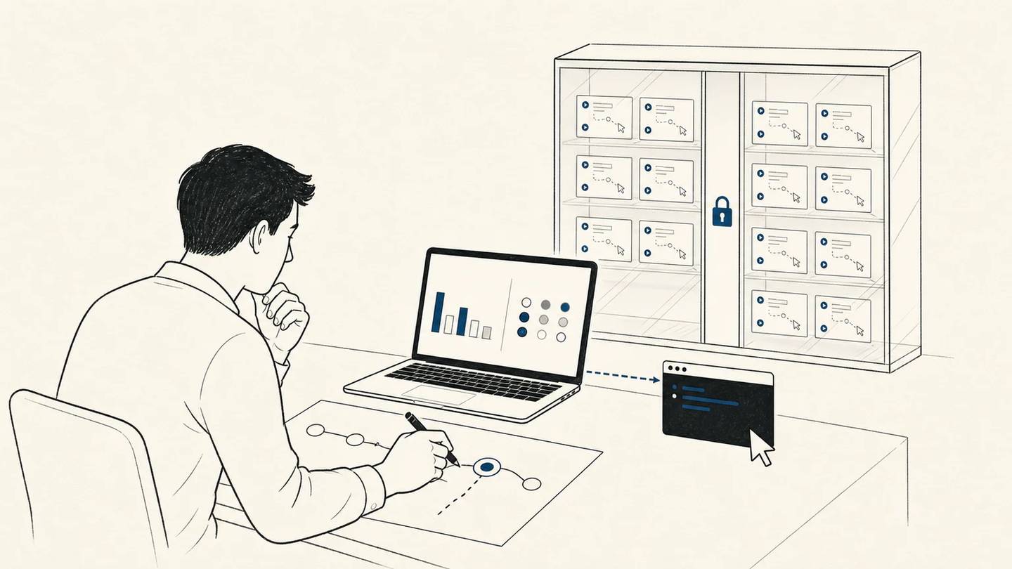A CRO lead designs measurement while AI works from aggregated summaries and session replays remain archived.