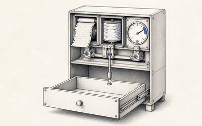 Technical success indicators run above an empty drawer for real business results.