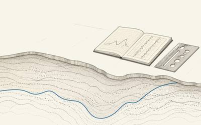 A blue learned pattern runs beneath an open document and a fixed rule template.