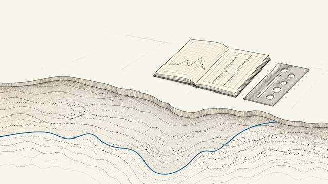 A blue learned pattern runs beneath an open document and a fixed rule template.