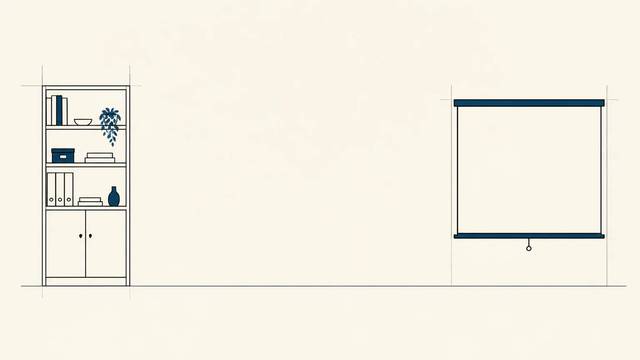 A content shelf sits apart from a blank presentation screen