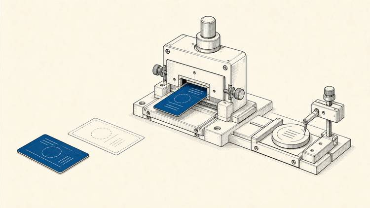 A blue action proposal passes through a control press before becoming a committed record.