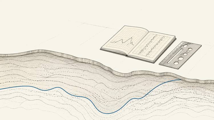 A blue learned pattern runs beneath an open document and a fixed rule template.
