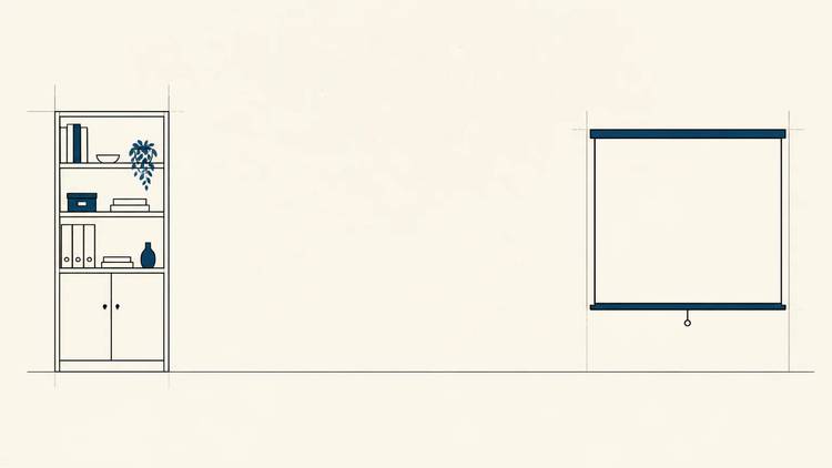 A content shelf sits apart from a blank presentation screen